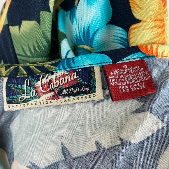 La Cabana Dark Blue Bright Floral Hawaiian Midi Dress Rayon Shift Sleeveless SM - Picture 10 of 10